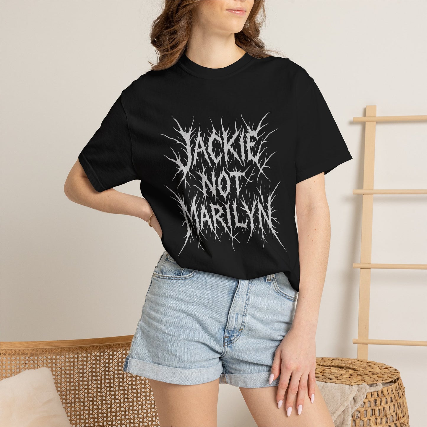 Jackie Not Marilyn Black Metal Band Tee — Gothic Logo Graphic T‑Shirt